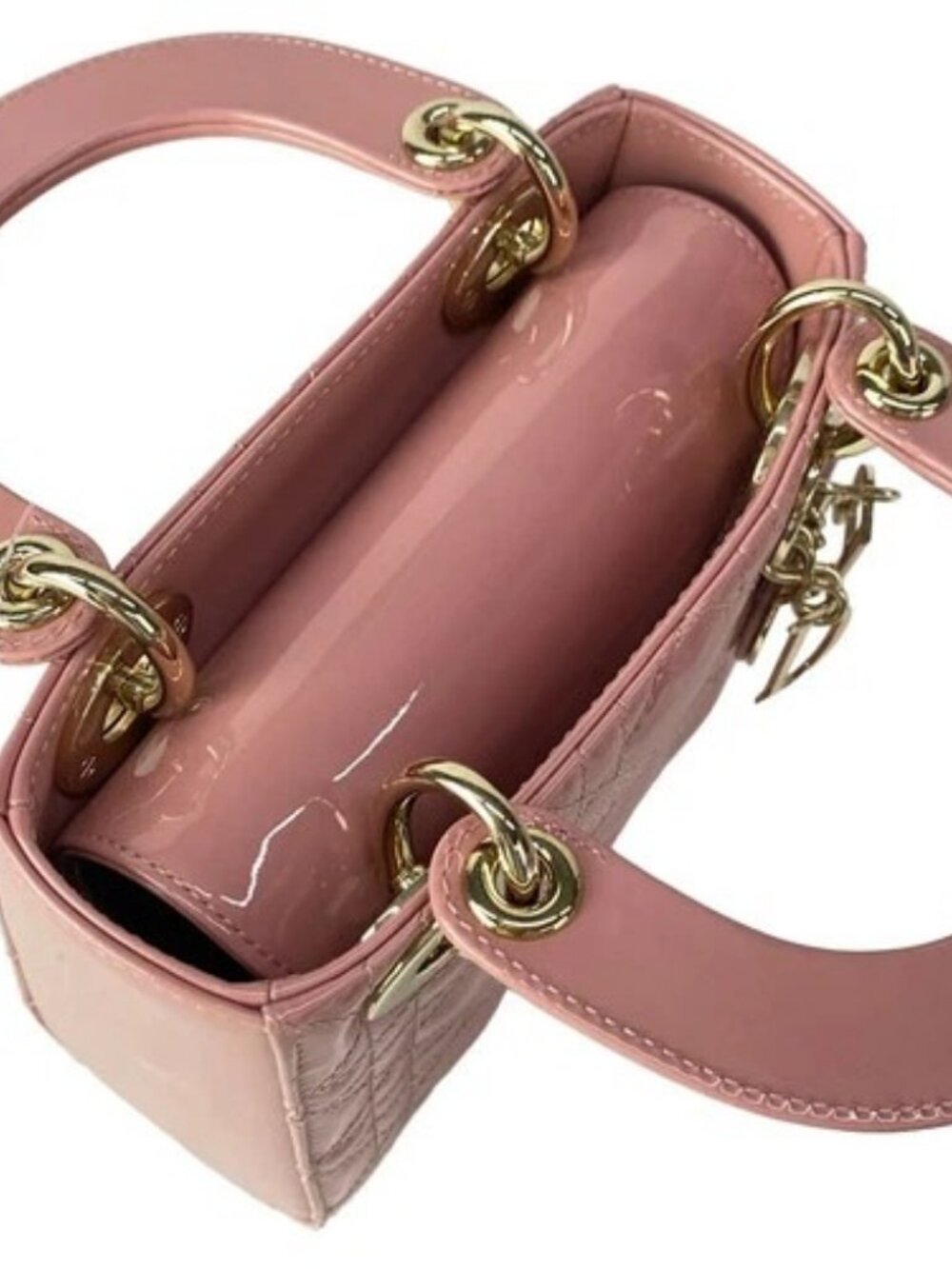 DIOR/ChristianDior Lady Dior Mini Bag Pink Patent Leather Handbag - Picture 15 of 16
